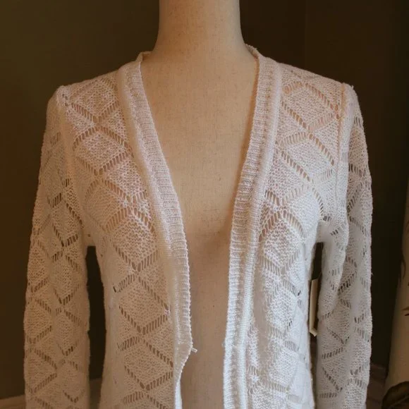 NWT Coldwater Creek Women's White Crochet Long-Sleeve Cardigan Size S/8 - Picture 8 of 11